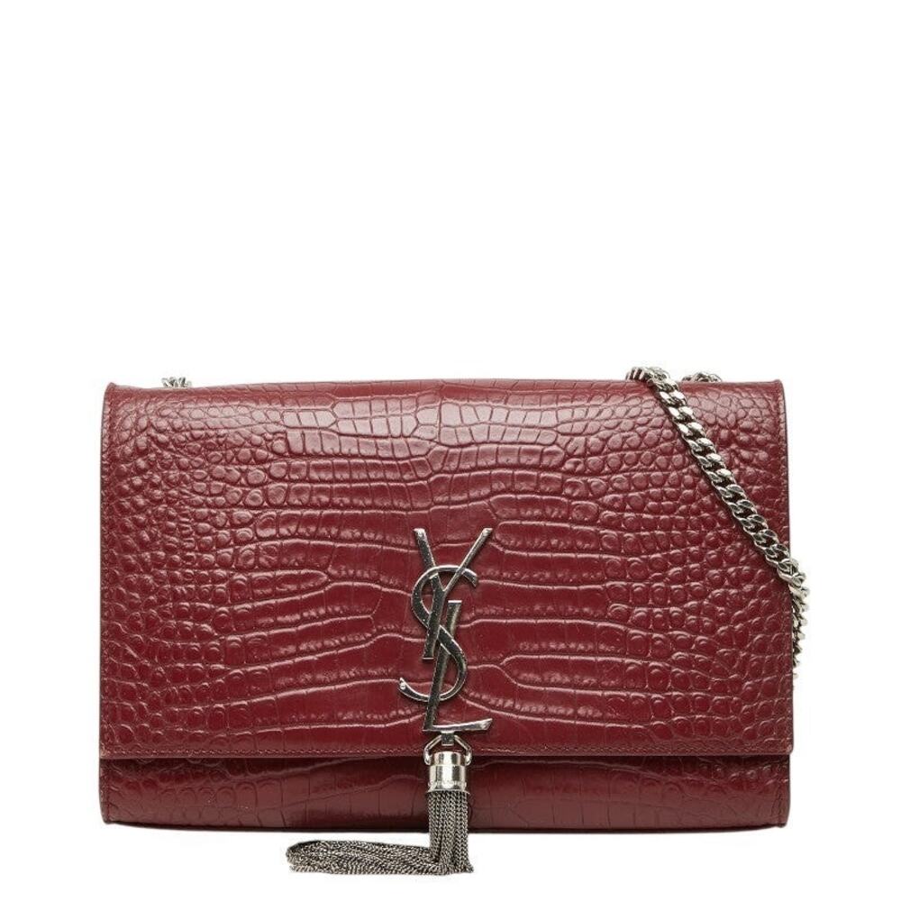 Saint Laurent YSL Monogram Classic Kate Tassel Croc-Embossed Chain Shoulder Bag